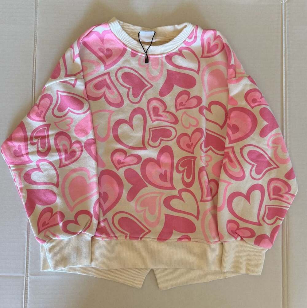 Zara Pink And White Heart Sweater Sweatshirt